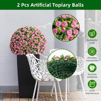 Garvee Lot de 2 Boules de Buis Artificielles 45 cm avec Fleurs, PE Résistant aux UV, pour Balcon et Mariage, Vert Rouge Rose