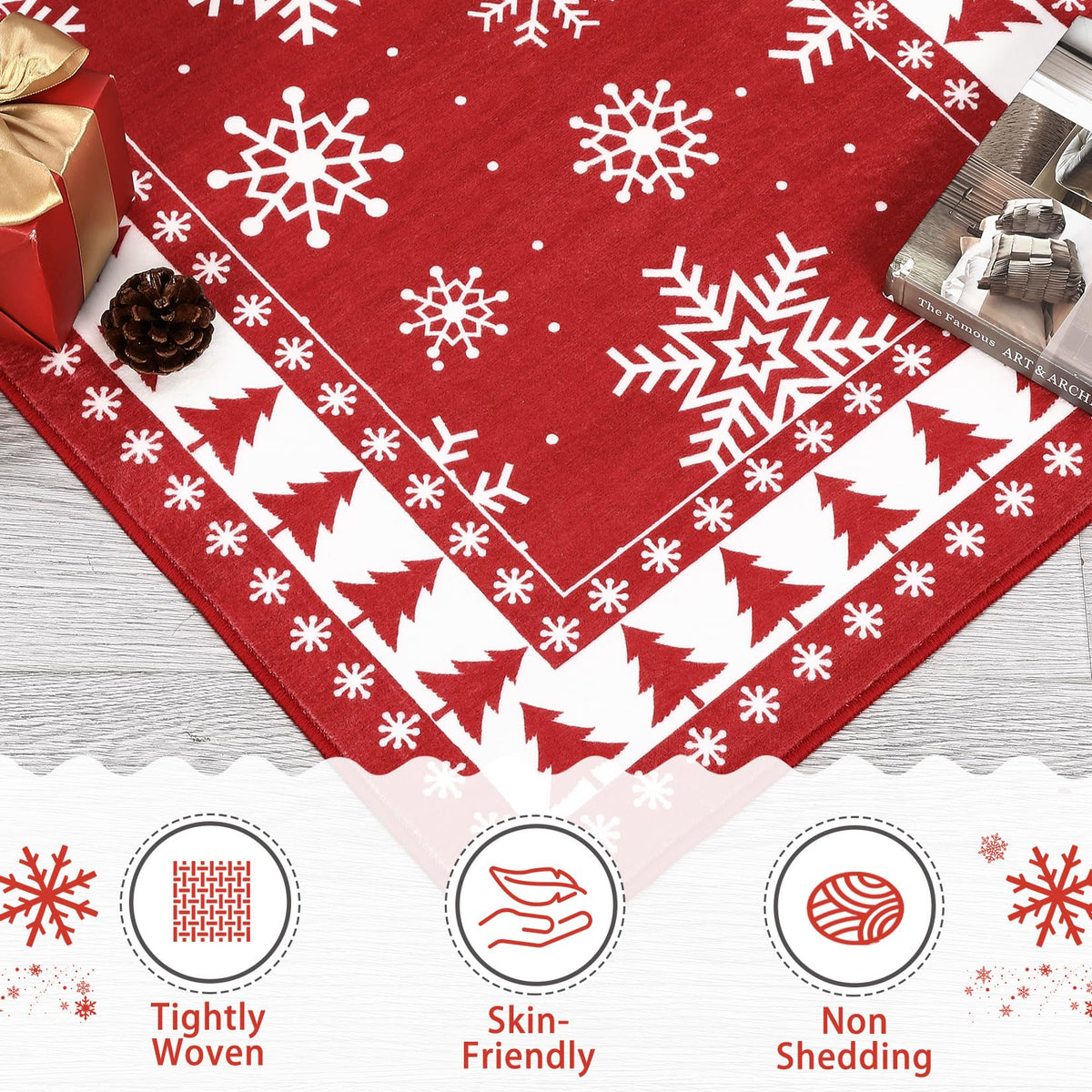 Tapis de Noël moderne Garvee grand format à motif flocons de neige pour salon, chambre, salle à manger, 140 x 200 cm, multicolore