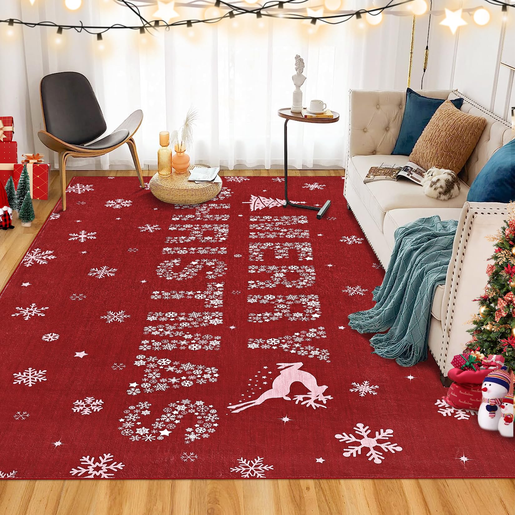 Tapis de salon Garvee, motif élan rouge, lavable et antidérapant, décoration de Noël pour chambre, cuisine, salle à manger, bureau, 120 x 170 cm, rouge