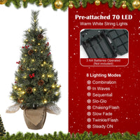 Garvee sapin de Noël artificiel 95 cm avec 70 LED et base en jute, rouge, pour petits espaces