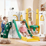 Garvee Aire de Jeux 7-en-1 pour Tout-Petits avec Toboggan, Balançoire, Mur d’Escalade, Télescope et Panier de Basket, pour Intérieur et Extérieur, Vert et Jaune - Vert et Jaune