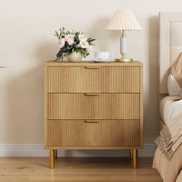 Garvee Commode à 3 tiroirs, style moderne, bois et pieds en métal, panneau cannelé, pour la chambre et le bureau, 71 cm (P)×43 cm (L)×76 cm (H)
