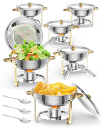 Garvee, ensemble de 6 plateaux chauffants de buffet de 5 L en acier inoxydable avec supports de couvercle, idéal pour les fêtes, mariages et autres événements, couleur or.