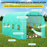 Serre Garvee 2,1 × 4,5 × 2,1 m – Serre à structure métallique avec 2 portes et 8 fenêtres pour le jardin et l'extérieur