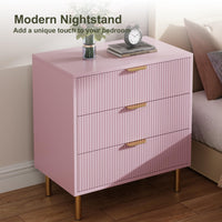Commode moderne rose Garvee à 3 tiroirs avec poignées dorées pour chambre et salon, 71 x 43 x 76 cm, bois MDF