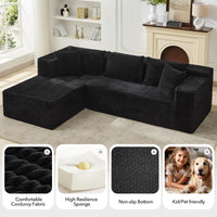 Canapé d'angle Garvee Cloud 106" avec méridienne en L, revêtement en velours côtelé, modulable, pour salon ou chambre, confort d'assise profond, beige