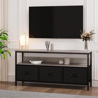 Garvee Commode/meuble TV 140 cm avec tiroirs en tissu et pieds réglables pour salon et chambre, gris, en bois MDF robuste