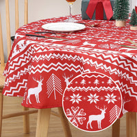 Nappe de Noël ronde Garvee 152 cm rouge, déperlante, antitache, 100 % polyester, motif flocons de neige et rennes, idéale pour les fêtes et la maison