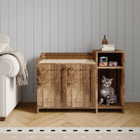 Bac à litière Garvee avec espace de rangement et porte de grange en bois rustique pour salon et chambre