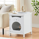 Garvee Bac à litière pour chat avec porte, ventilation, tapis moelleux, table d'appoint, meuble en bois, blanc, gain de place, idéal pour les chambres - Blanc