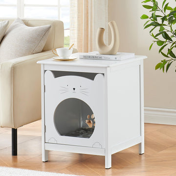 Garvee Bac à litière pour chat avec porte, ventilation, tapis moelleux, table d'appoint, meuble en bois, blanc, gain de place, idéal pour les chambres