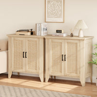 Petit meuble de rangement Garvee avec portes et étagères, buffet en rotin pour salon et cuisine, 76 x 40 x 80 cm, couleur naturelle