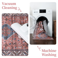 Tapis de salon vintage Garvee, doux, lavable, style campagnard oriental, rose, 120 x 170 cm