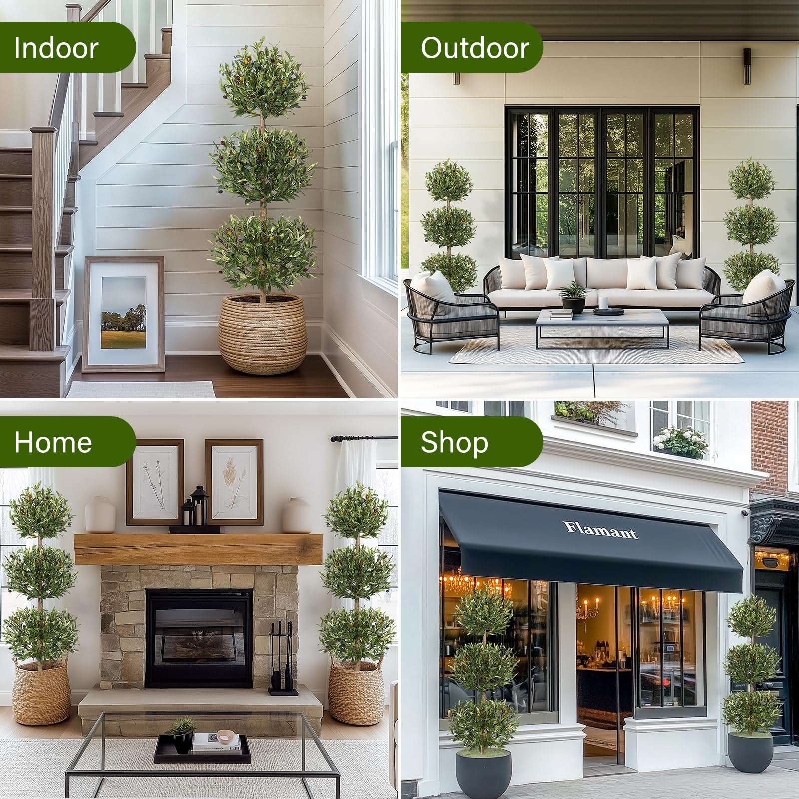 Garvee Lot de 2 oliviers artificiels topiaires 152 cm à triple boule, avec mousse et pot intérieur, décoration pour maison, bureau, porche et entrée