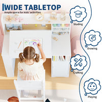 Garvee Bureau enfant ergonomique avec chaise, plateau inclinable et meuble de rangement, blanc, idéal pour étude, devoirs et activités créatives