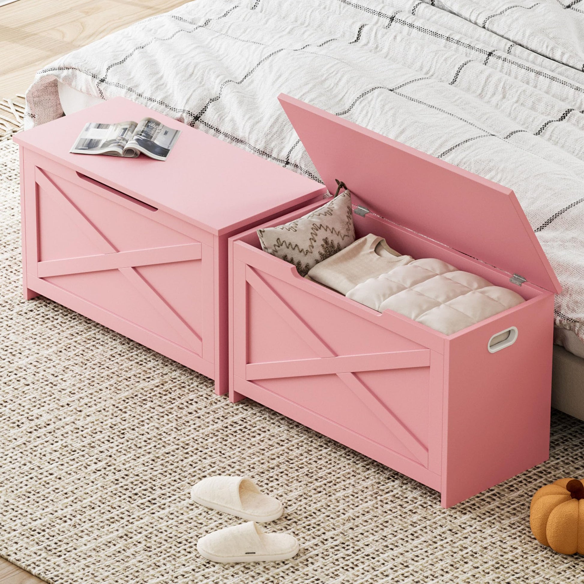 Banc de rangement en bois Garvee de 76 cm avec verrou de sécurité pour salon et chambre, grand banc à chaussures, robuste, marron