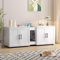 Garvee Enclos pour chat à double pièce avec mobilier intégré pour salon, 140cm (139,7cm) de long, blanc