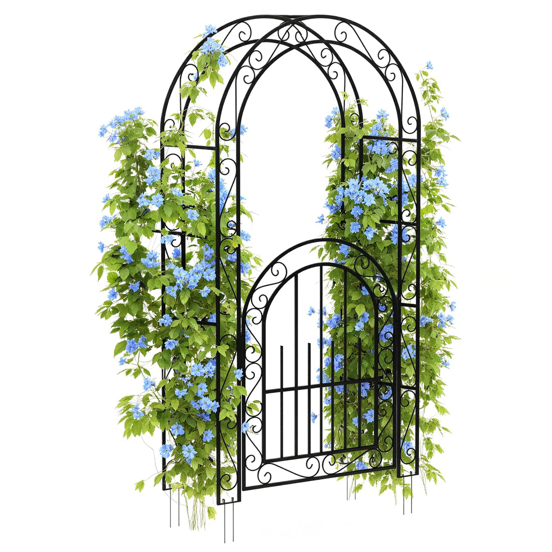 Arche de jardin en acier Garvee de 2,4 m (8 pi), résistante aux intempéries, robuste, élégante, noire, avec portail, idéale pour les mariages et le jardin.