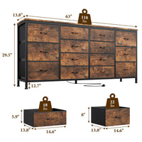 Garvee Meuble TV 160 cm pour téléviseurs 165 à 190 cm, 14 tiroirs, structure bois et tissu, prises intégrées, anti-basculement, idéal salon et chambre.