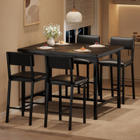 Ensemble table et chaises Garvee pour 4 personnes avec repose-pieds et protections d'angle, hauteur comptoir, tabourets de bar rembourrés, structure en métal, plateau en bois, compact, pour cuisine et appartement, multicolore