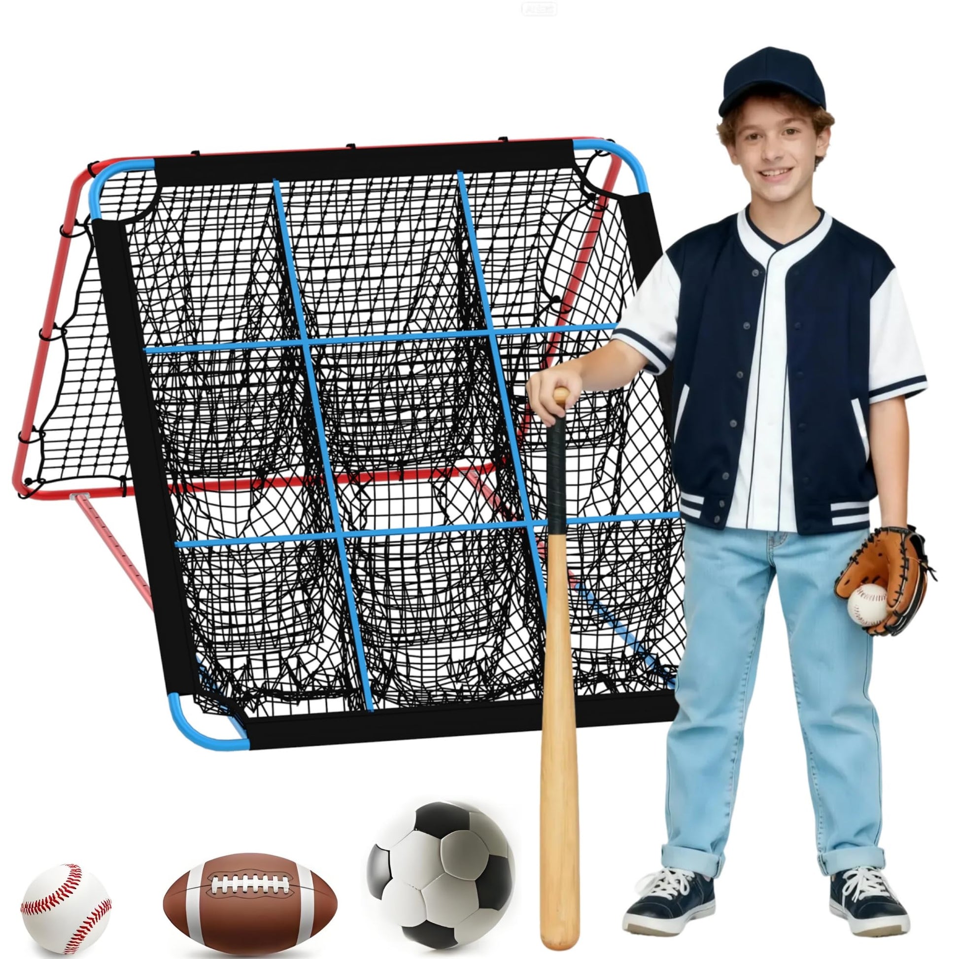 Filet de rebond Garvee pour le baseball, avec 9 poches, pliable et stable, idéal pour l'entraînement en extérieur et en intérieur, ainsi que pour le football et le volley-ball.