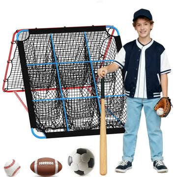 Filet de rebond Garvee pour le baseball, avec 9 poches, pliable et stable, idéal pour l'entraînement en extérieur et en intérieur, ainsi que pour le football et le volley-ball.