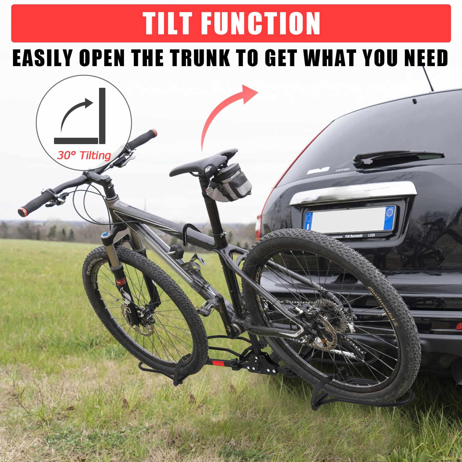 Porte-vélos Garvee 2 pouces pour attelage, 2 vélos, acier, inclinable, réfléchissant, robuste, pour SUV et camions, avec sangles de tension et verrou