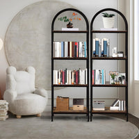 Garvee étagère à 4 niveaux en métal, style arqué, design moderne, aspect bois, idéale pour le salon et le bureau, résistante aux rayures et stable