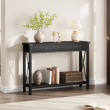 Garvee table d'entrée en bois console de ferme avec 2 tiroirs MDF robuste, salon et hall, design rustique noir, dimensions compactes - noir