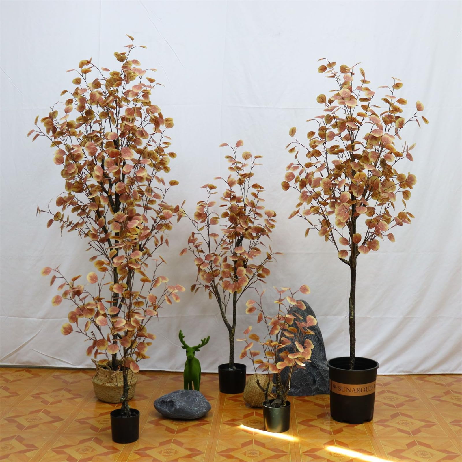Eucalyptus artificiel Garvee de 1,8 m avec feuilles en soie, idéal pour le salon et l'extérieur, pot en plastique, feuillage d'automne, aspect réaliste, facile d'entretien.