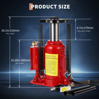Cric bouteille hydraulique Garvee 20T pneumatique et manuel pour la réparation de voitures et camions, hauteur réglable, noir