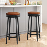 Garvee Lot de 2 Tabourets de Bar Pivotants 76 cm, Similicuir PU, Structure Métal, Sans Dossier, pour Cuisine et Bar, Noir - Marron