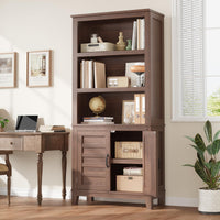 Garvee bibliothèque de style ferme 180 cm avec portes, 5 niveaux, en bois MDF robuste, aspect bois rétro, idéale pour le salon, le bureau ou la bibliothèque