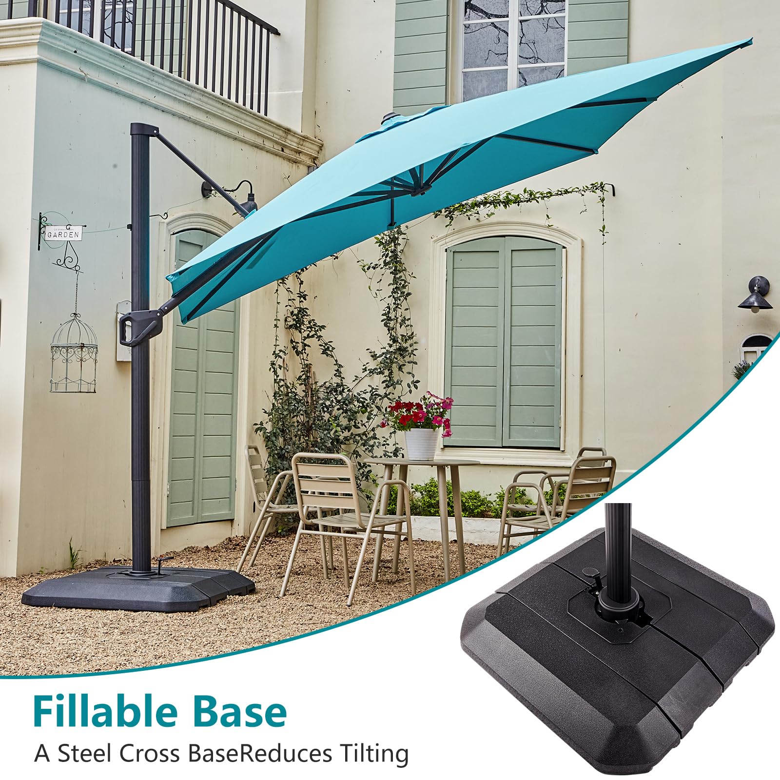 Garvee Parasol de jardin en aluminium 300 × 300 cm, vert, résistant et léger, montage facile, pliable pour terrasse et extérieur
