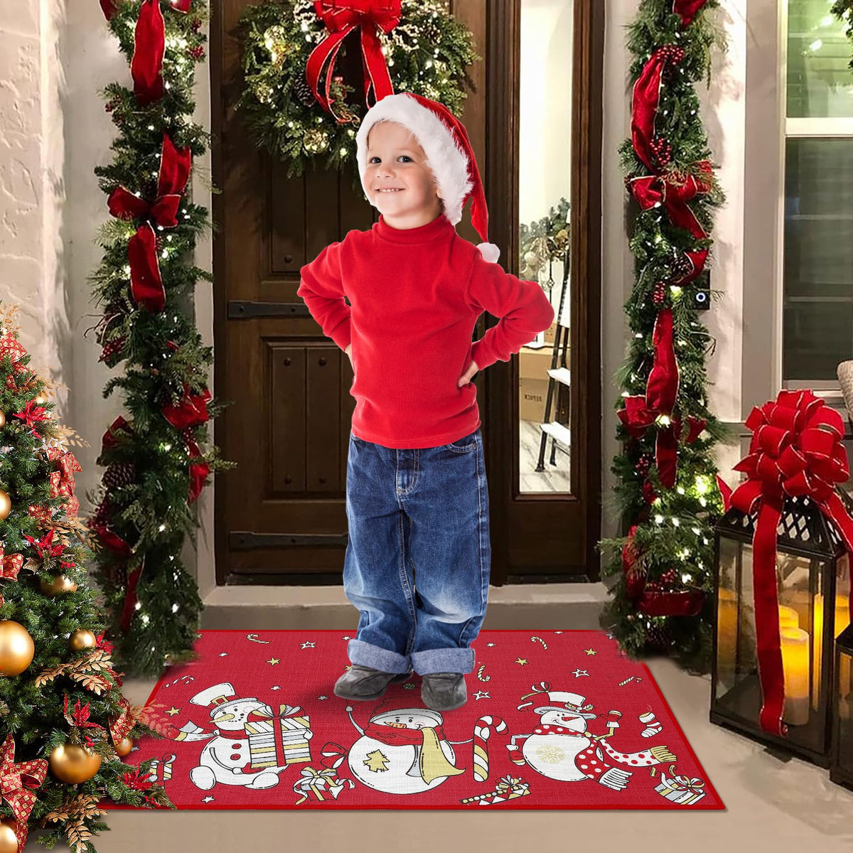 Paillasson de Noël Garvee Bonhomme de neige rustique antidérapant en coton style ferme 40x60cm intérieur et extérieur