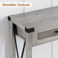 Console Garvee style ferme avec paniers en rotin, 109 cm, grise, idéale pour le salon et le couloir.