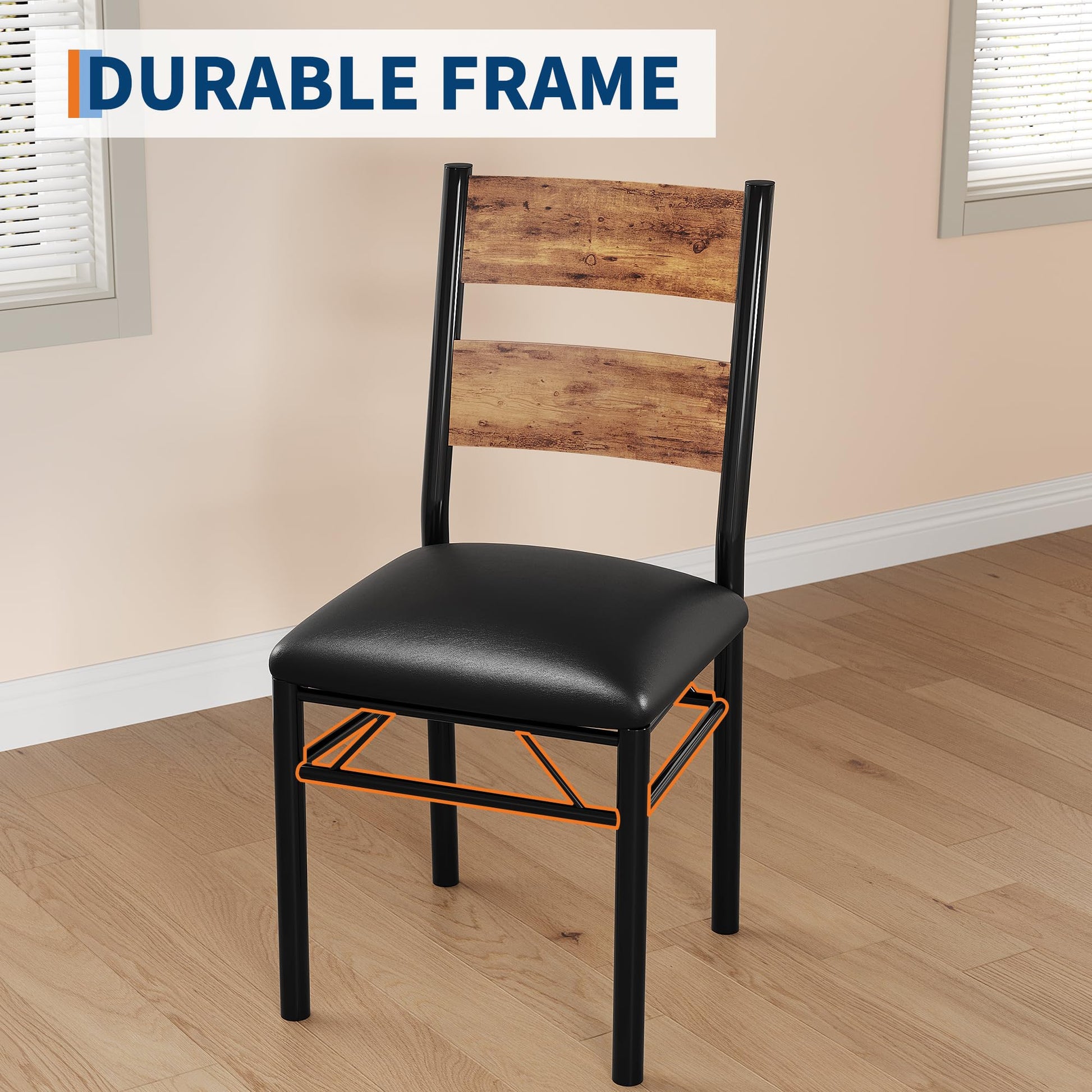 Ensemble table et chaises Garvee pour 2 personnes avec chaises rembourrées, protections d'angle, structure robuste en MDF, ergonomique, gain de place, marron, pour cuisine et appartement
