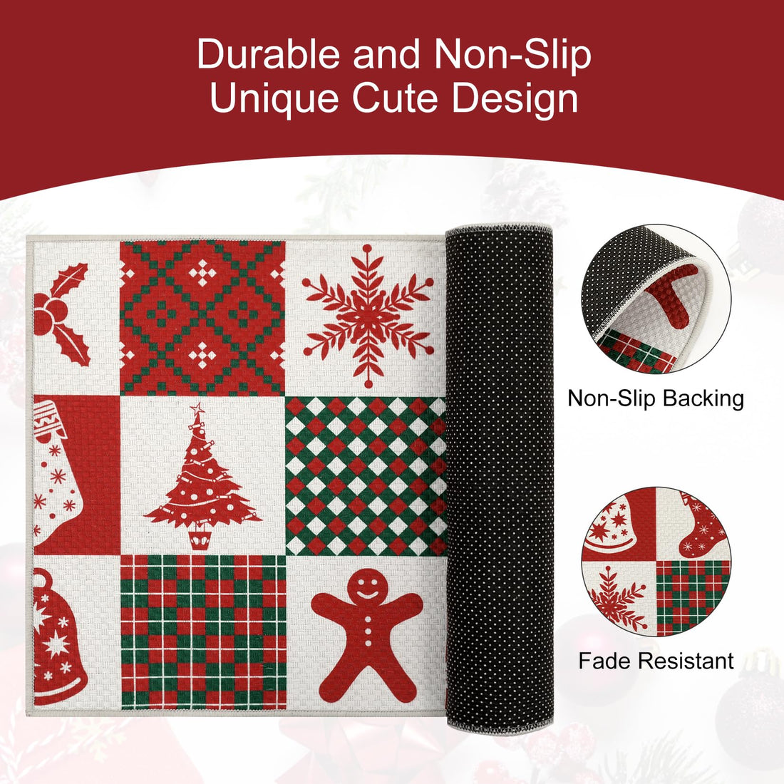 Tapis de cuisine Garvee Christmas, lot de 2, antidérapants et lavables, pour la cuisine et le couloir, 40 x 60 cm + 40 x 120 cm, multicolores
