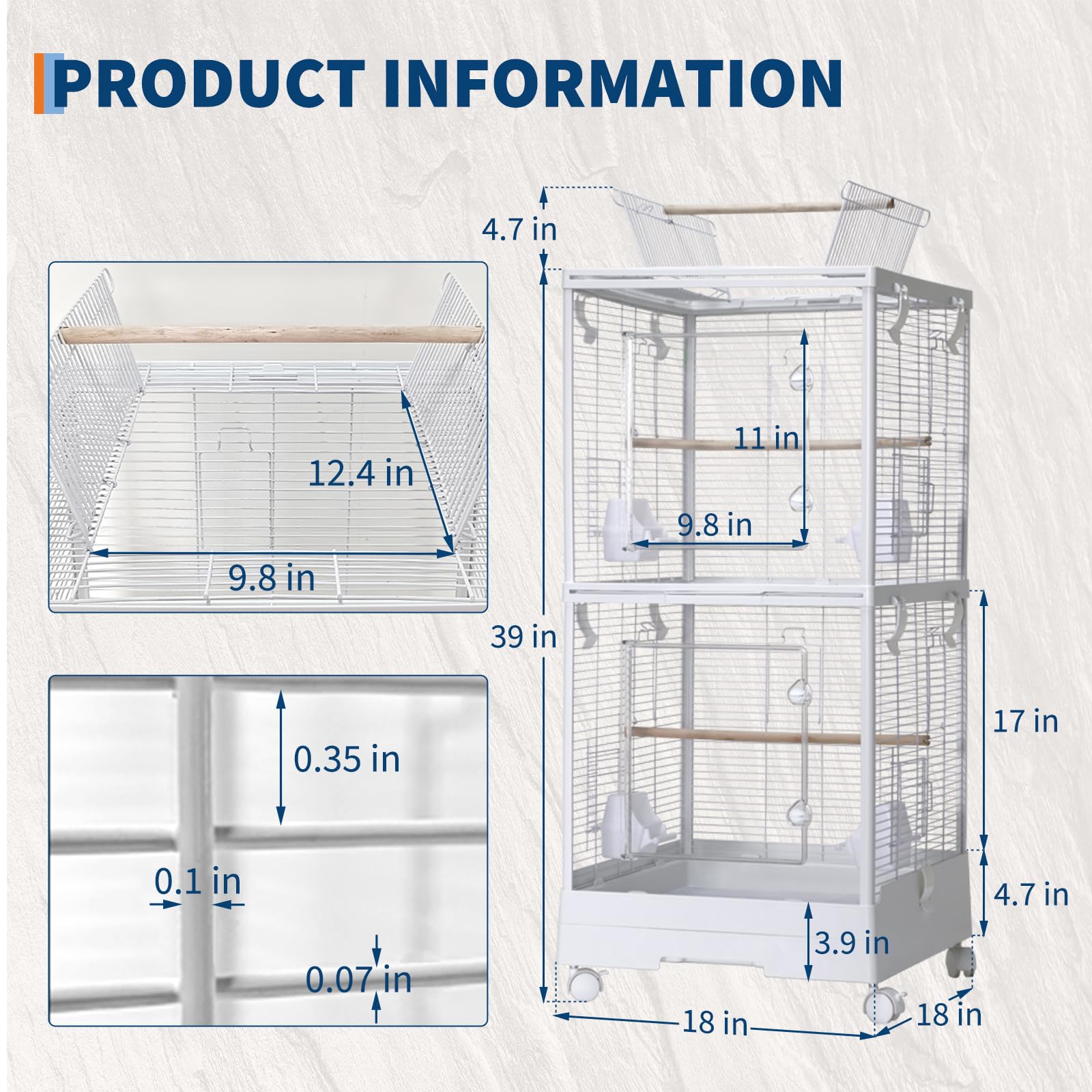 Cage à oiseaux Garvee pour petites perruches, 101,6 cm (40 po), avec roulettes, 3 en 1, pour la maison et les voyages, structure en acier, filet amovible