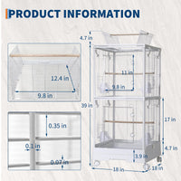Cage à oiseaux Garvee pour petites perruches, 101,6 cm (40 po), avec roulettes, 3 en 1, pour la maison et les voyages, structure en acier, filet amovible