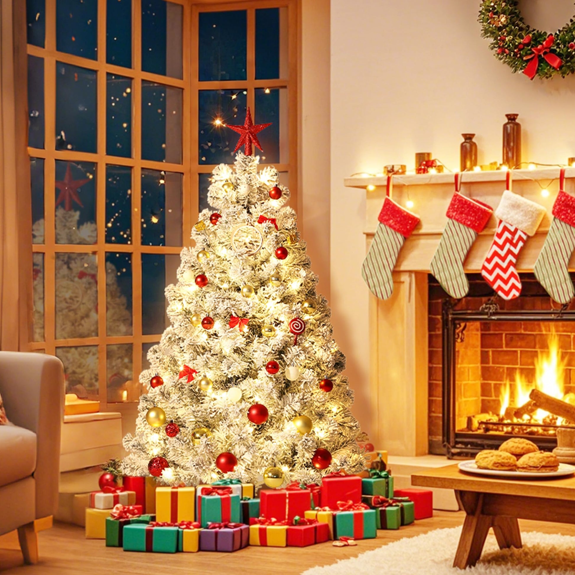 Sapin de Noël artificiel Garvee de 120 cm avec 100 LED, en PE/PVC, idéal pour les petits espaces et la décoration de Noël.