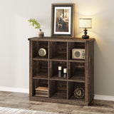 Garvee Bibliothèque En Bois Style Ferme 9 Cubes 3 Niveaux Robuste Métal Protecteur Noir Antique pour Salon Ou Bureau - Noir antique