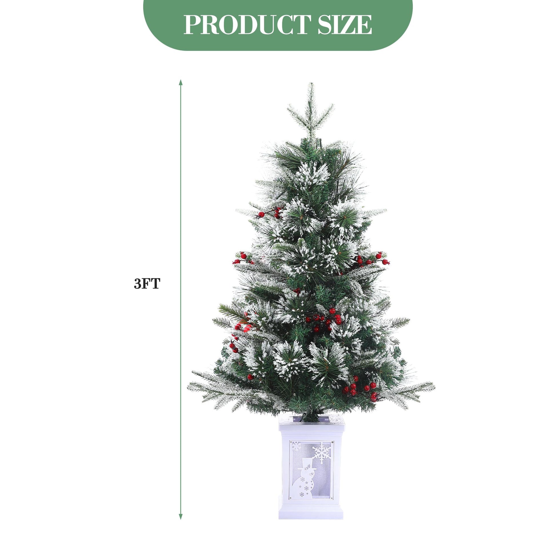 Sapin de Noël artificiel Garvee, lot de 2 – 90 cm, 78 LED à fibre optique (blanc chaud), 8 modes d'éclairage, boîte avec lampe bonhomme de neige