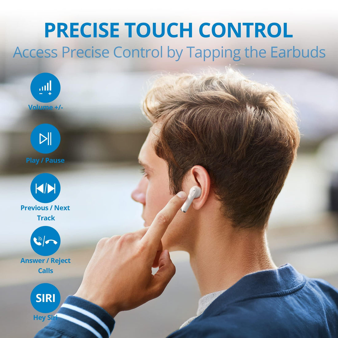 Garvee Écouteurs intra-auriculaires sans fil Bluetooth 5.0 stéréo HiFi étanches IPX7, blancs