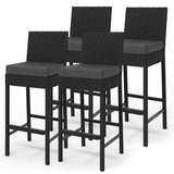 Ensemble de 4 tabourets de bar d'extérieur Garvee en résine tressée - Ergonomiques et robustes - Structure en rotin PE et acier - Pour jardin et terrasse - 40,6 x 45 x 103,6 cm - Noir résistant aux intempéries - noir