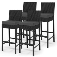 Ensemble de 4 tabourets de bar d'extérieur Garvee en résine tressée - Ergonomiques et robustes - Structure en rotin PE et acier - Pour jardin et terrasse - 40,6 x 45 x 103,6 cm - Noir résistant aux intempéries