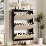Garvee meuble à chaussures panneau de particules 3 tiroirs abattants compact entrée couloir faux lin - Noir