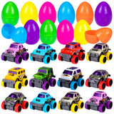 Garvee - Lot de 12 œufs de Pâques avec camions monstres à rétrofriction, motifs graffiti colorés, 7,9 cm x 5,3 cm, multicolores, idéal pour la chasse aux œufs de Pâques et les fêtes d'enfants.