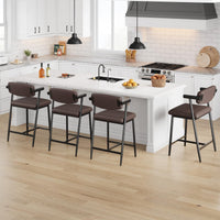 Garvee Tabourets de bar modernes 66 cm avec accoudoirs et dossier, assise large rembourrée, structure métallique, gris et marron, lot de 2