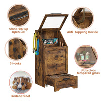 Station d'alimentation pour chien Garvee avec 2 gamelles surélevées en acier inoxydable, couvercle rabattable, grand espace de rangement pour salon et balcon, robuste, en bois, distributeur de croquettes dissimulé